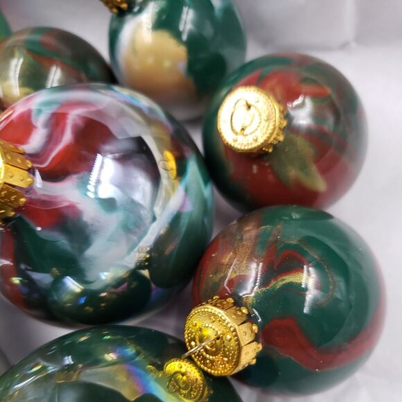Vintage Glass Ball Christmas Ornament Lot of 11 Swirl Red Green Gold Iridescent - Picture 13 of 16
